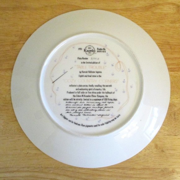 1991 Edwin M Knowles Cozy Country Corners Table Trouble Cat Plate Ltd Edition - Picture 7 of 10